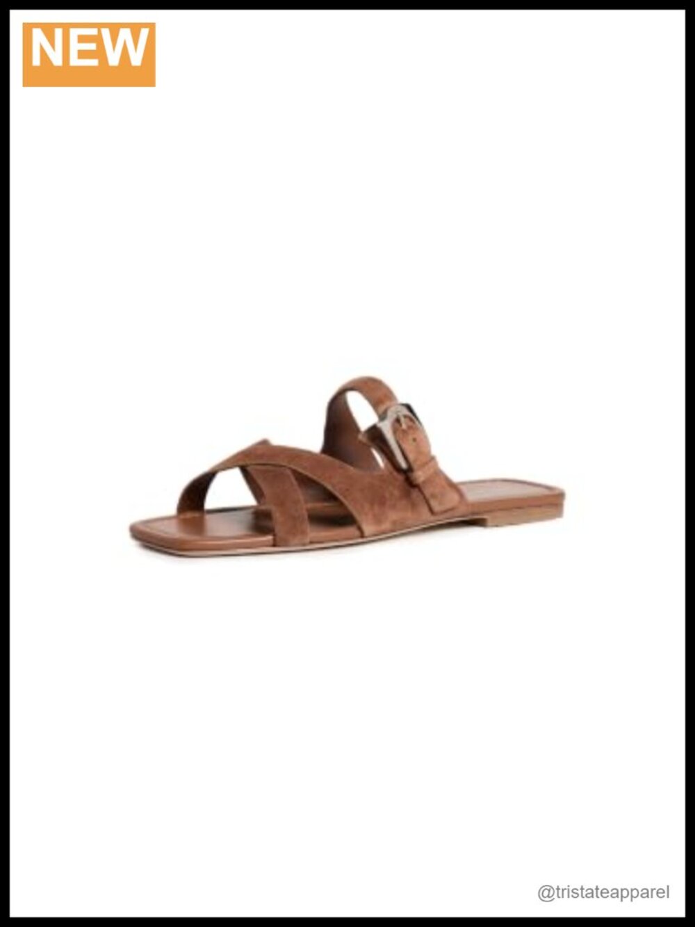 Leather Slide Sandals Open Square Toe Slingback Adjustable Buckle